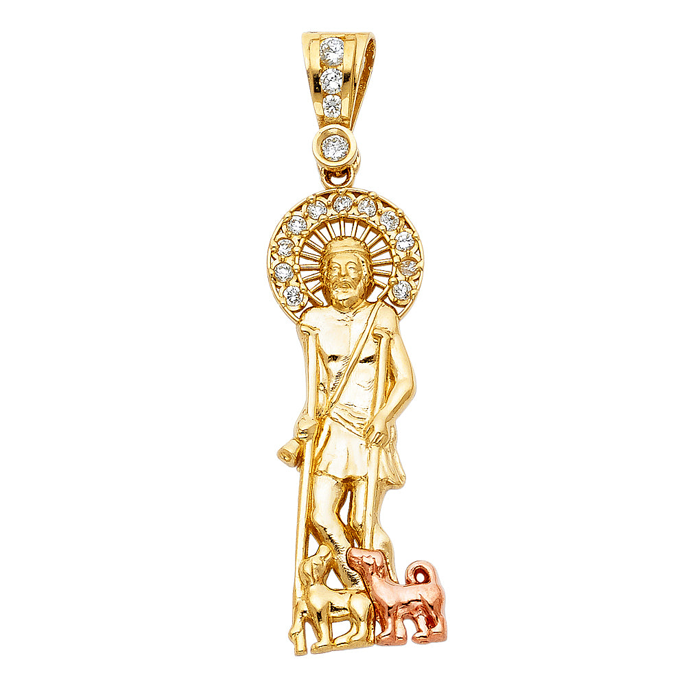 14K Two Tone Gold CZ San Lazaro Pendant
