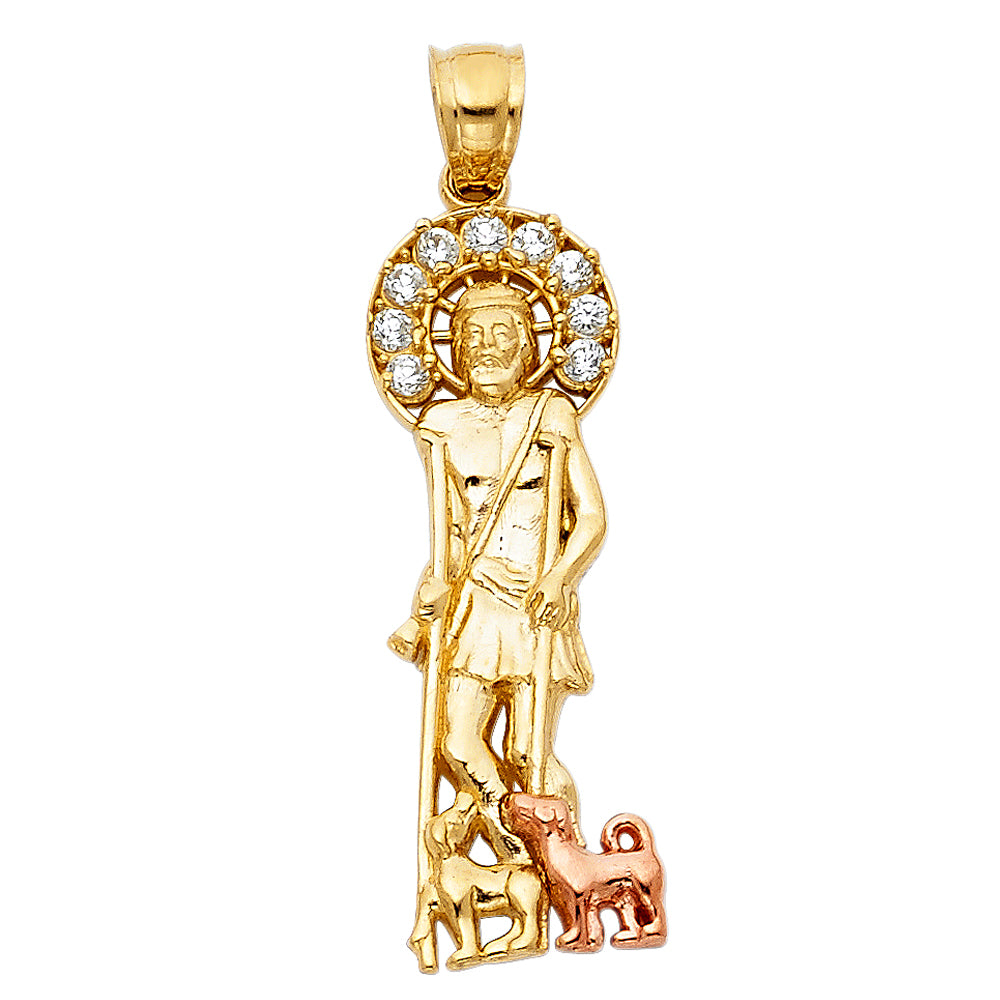 14K Two Tone Gold CZ San Lazaro Pendant