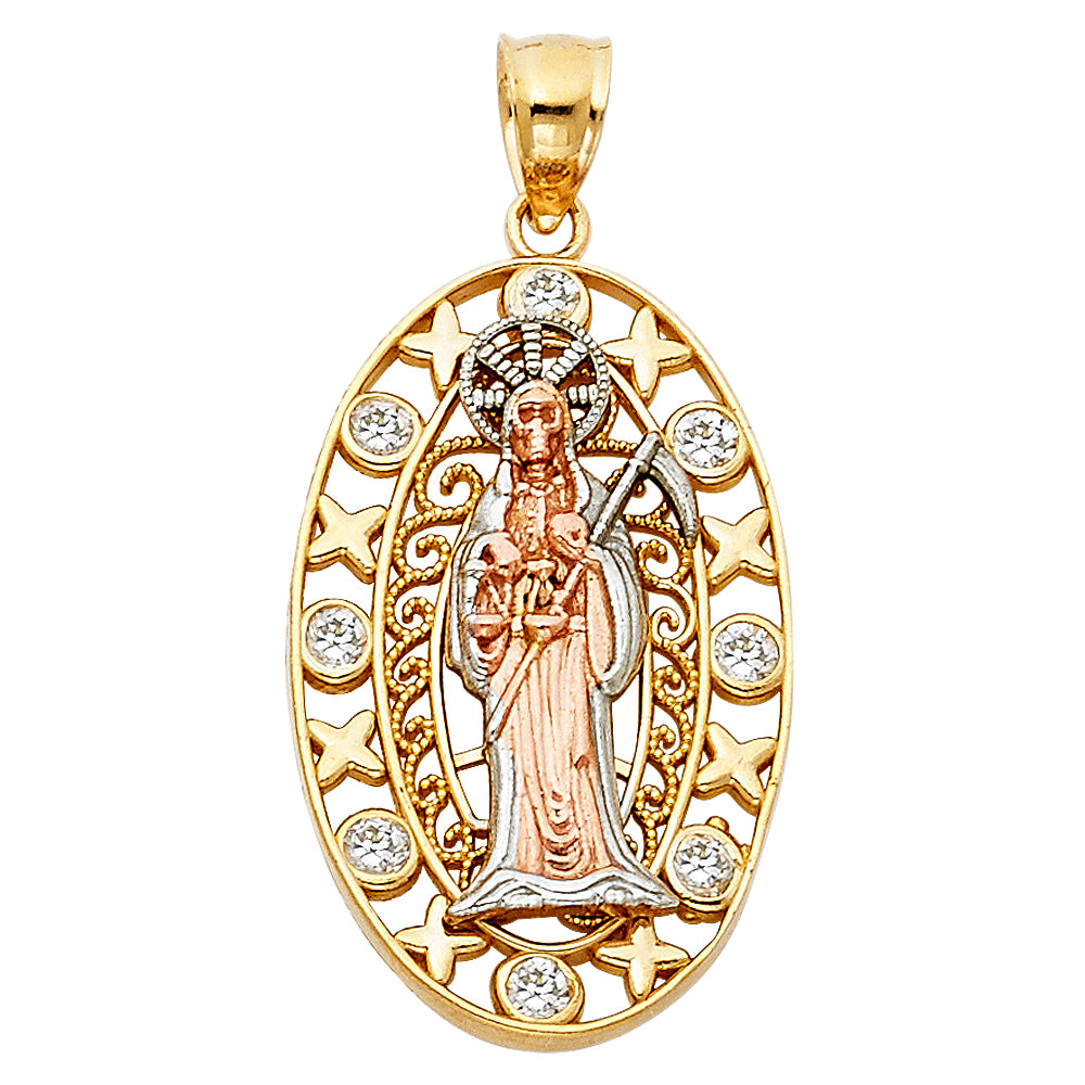 14K Yellow White Rose Gold Santa Muerte Pendant