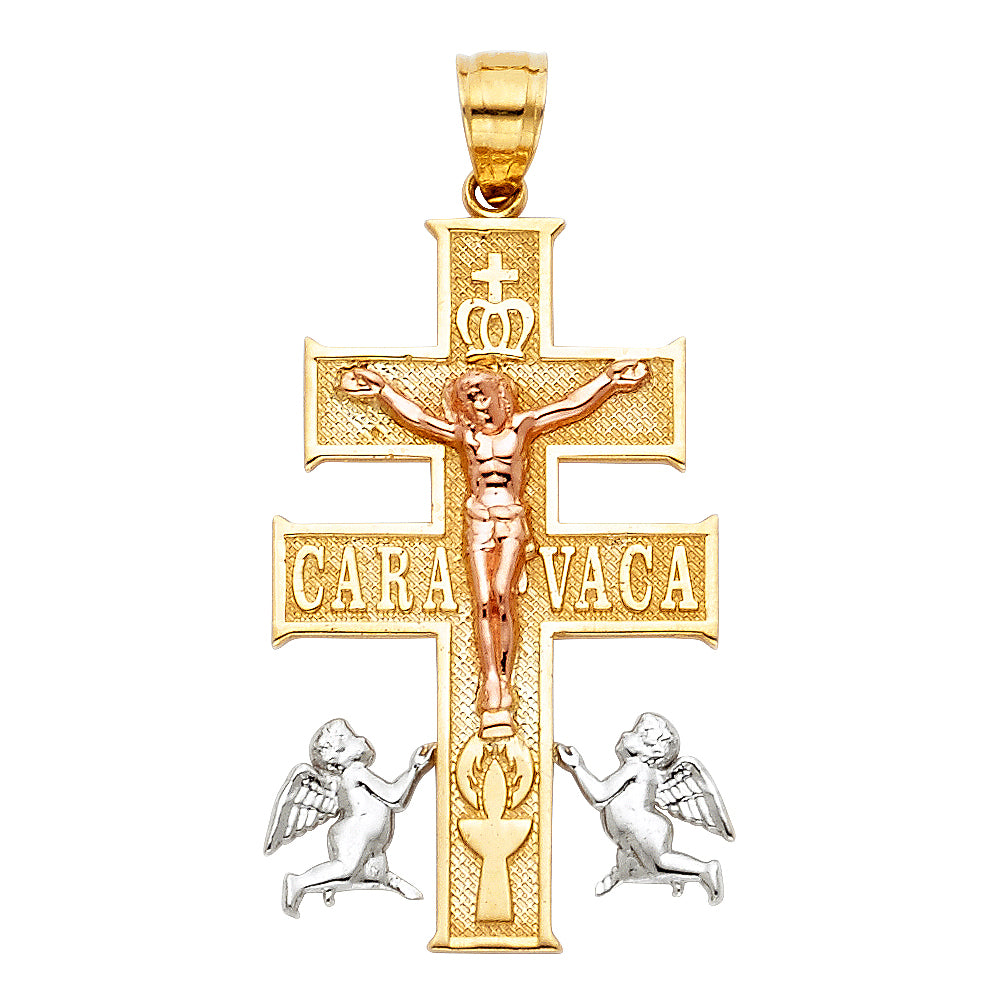 14K Yellow White Rose Gold Cross Of Caravaca Pendant