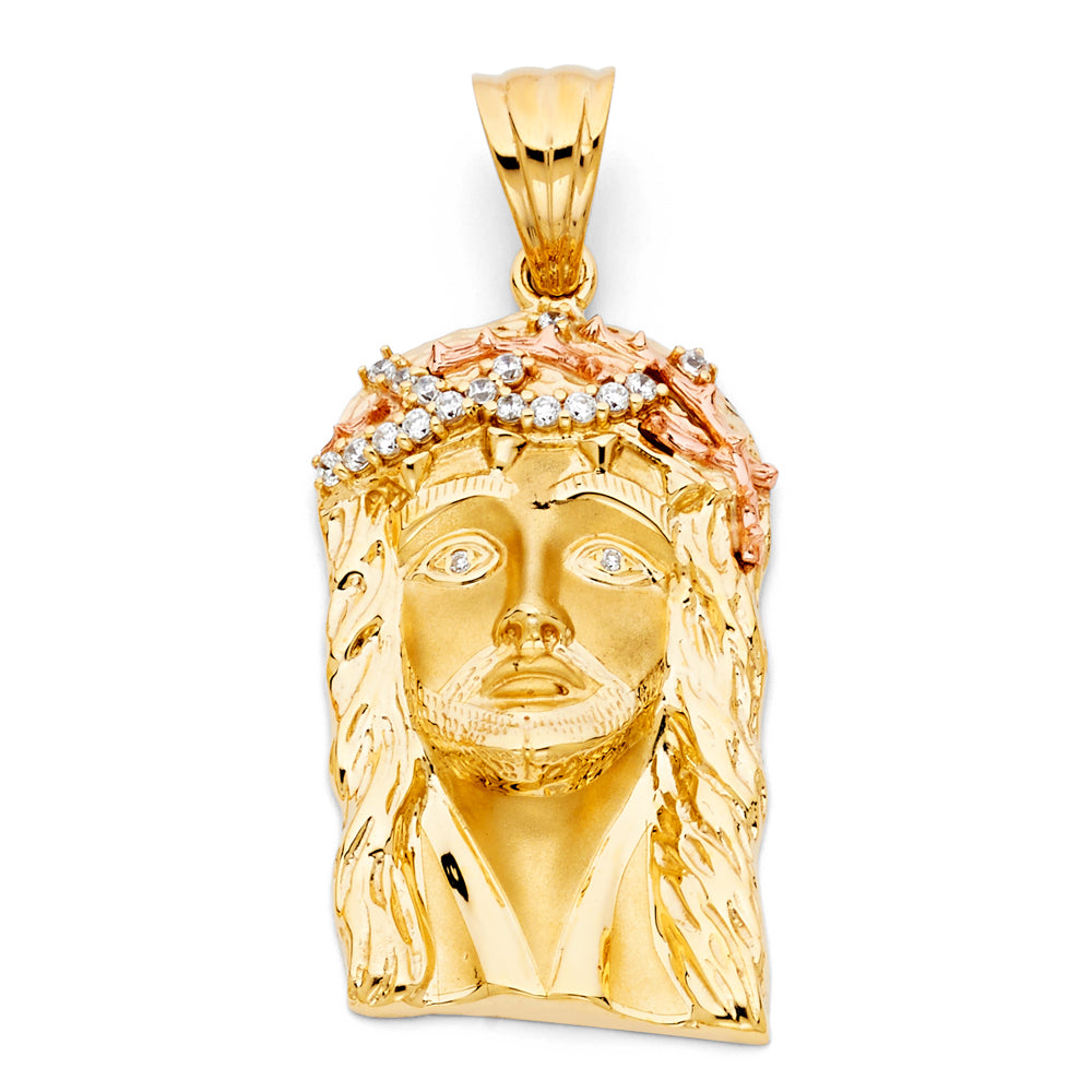 14K Two Tone Gold CZ Jesus Christ Head Pendant