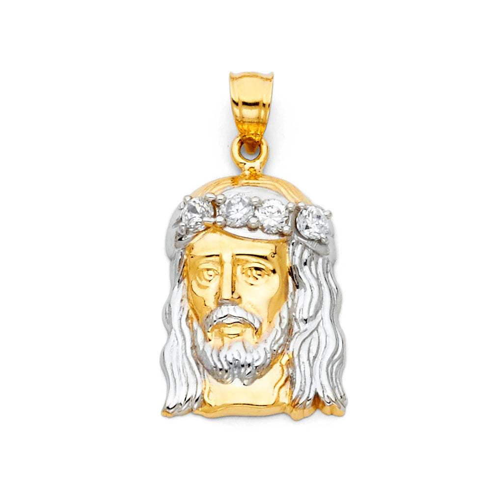 14K Two Tone Gold CZ Jesus Christ Head Pendant