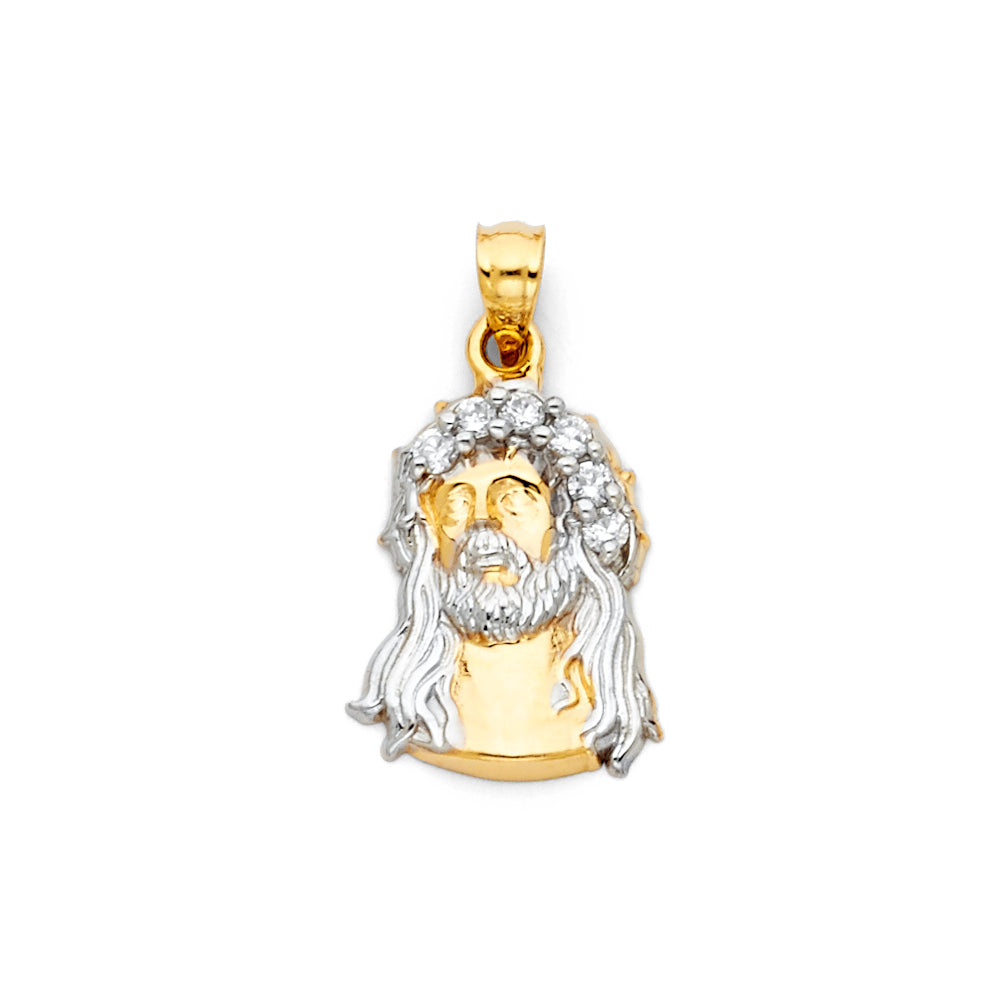 14K Two Tone Gold CZ Jesus Christ Head Pendant