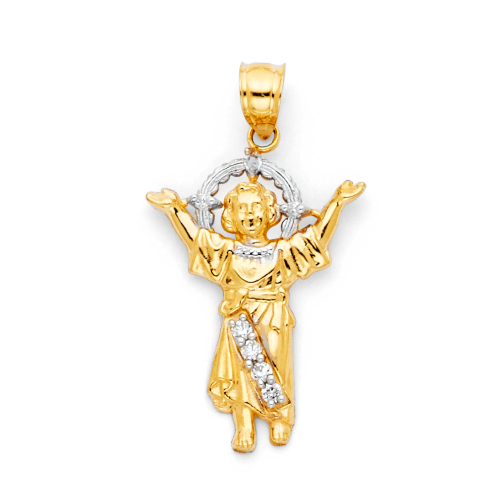 14K Two Tone Gold CZ Divine Infant Jesus Pendant