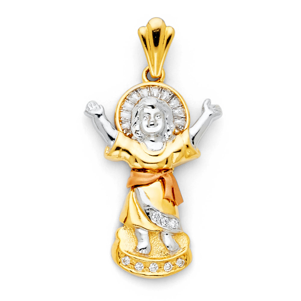 14K Yellow White Rose Gold CZ Divine Infant Jesus Pendant