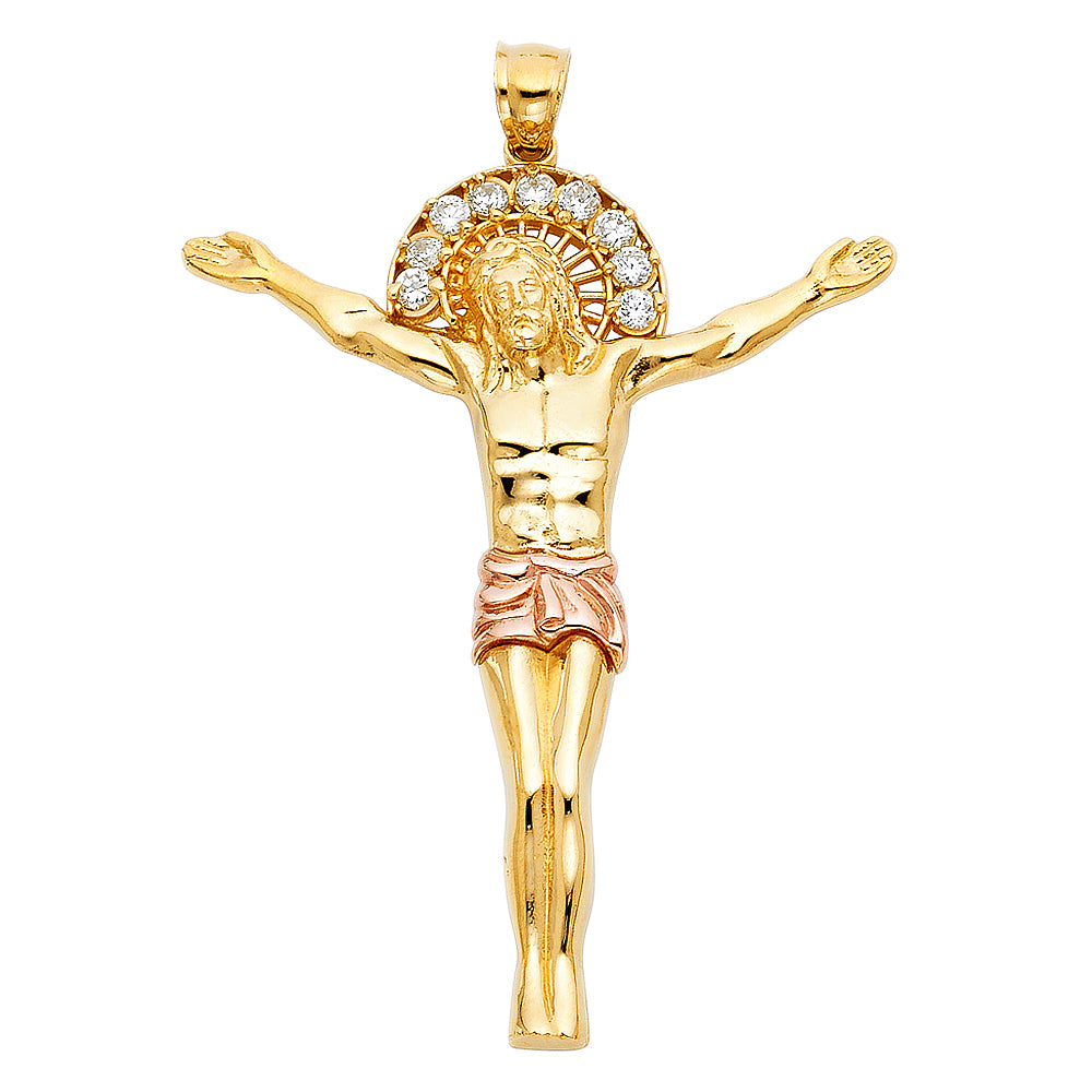 14K Two Tone Gold CZ Jesus Christ Body Pendant