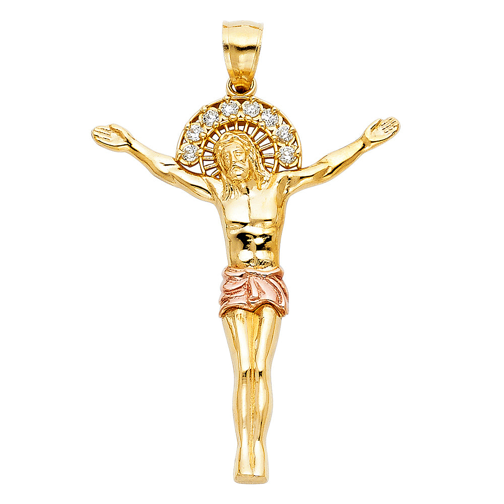 14K Two Tone Gold CZ Jesus Christ Body Pendant