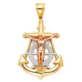 14K Yellow White Rose Gold Crucifix Anchor Pendant