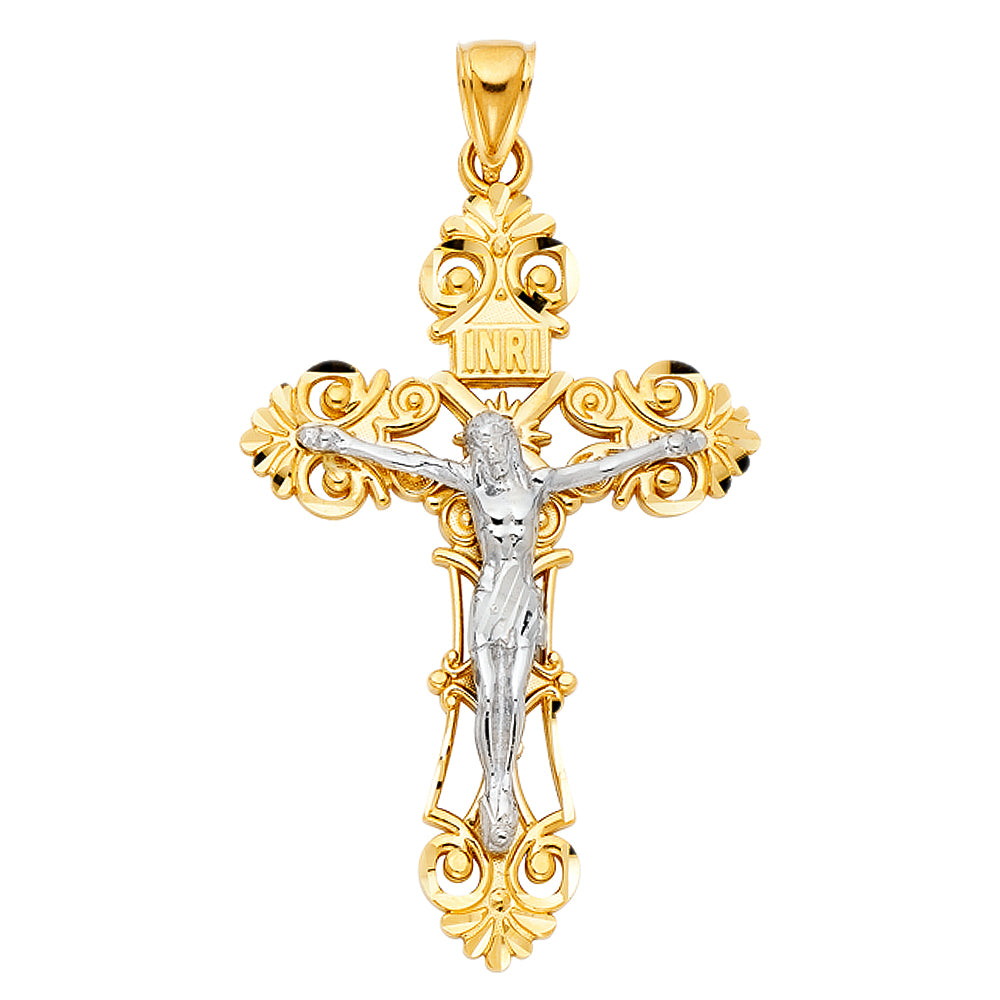14K Two Tone Gold Cut-Out Crucifix Pendant