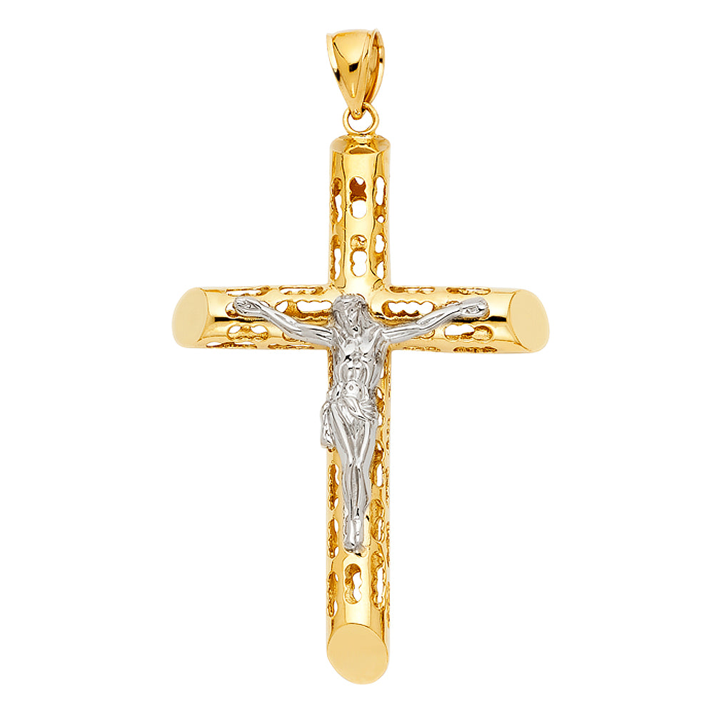 14K Two Tone Gold Cut-Out Crucifix Pendant