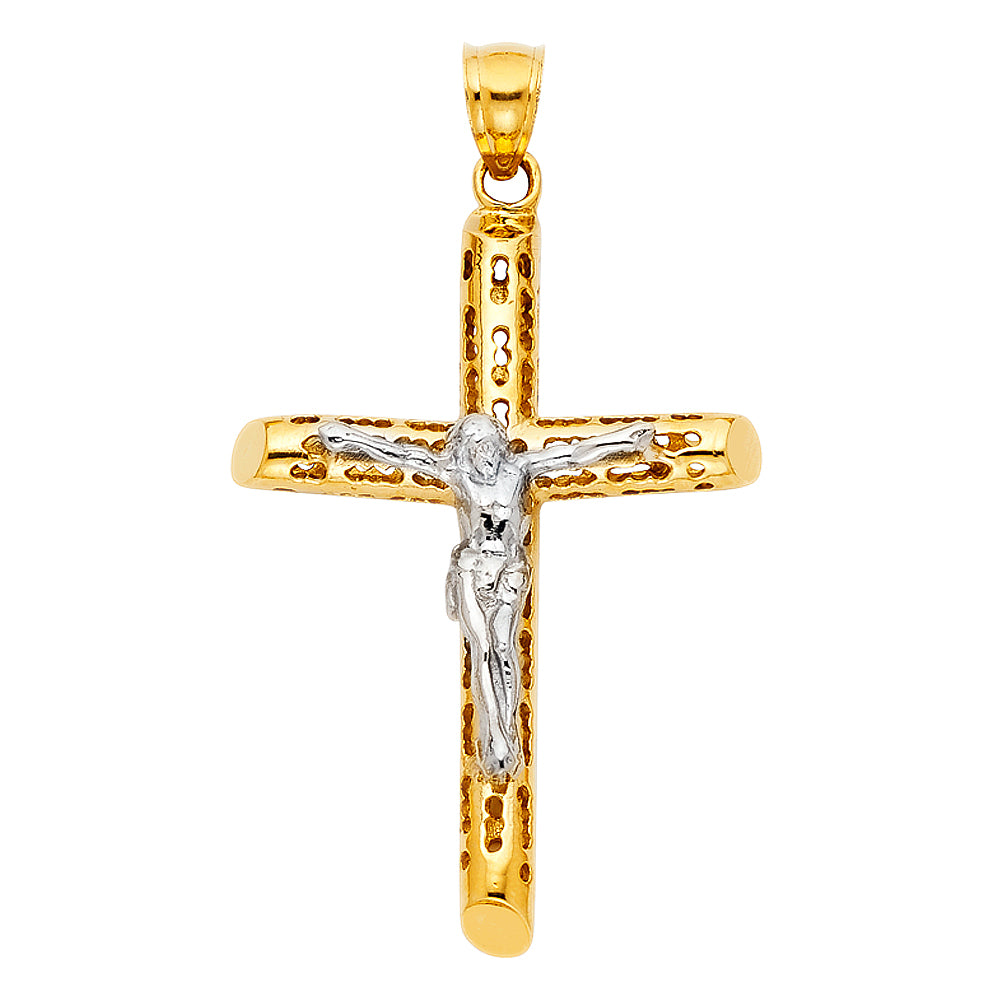 14K Two Tone Gold Cut-Out Crucifix Pendant