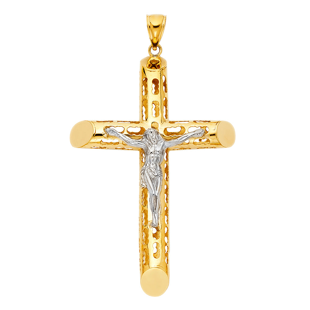 14K Two Tone Gold Cut-Out Crucifix Pendant