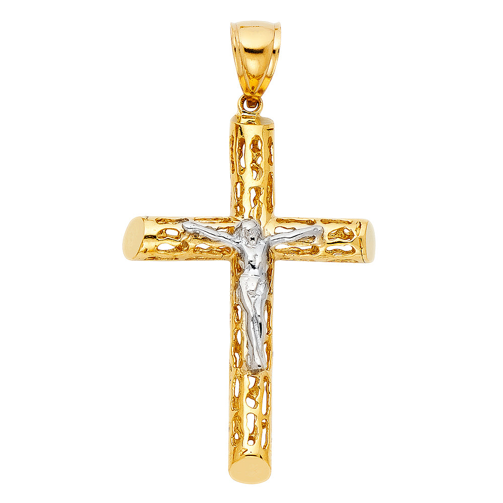 14K Two Tone Gold Cut-Out Crucifix Pendant