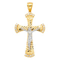 14K Two Tone Gold CZ Cut-Out Crucifix Pendant