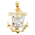 14K Two Tone Gold Mariner Eagle Pendant