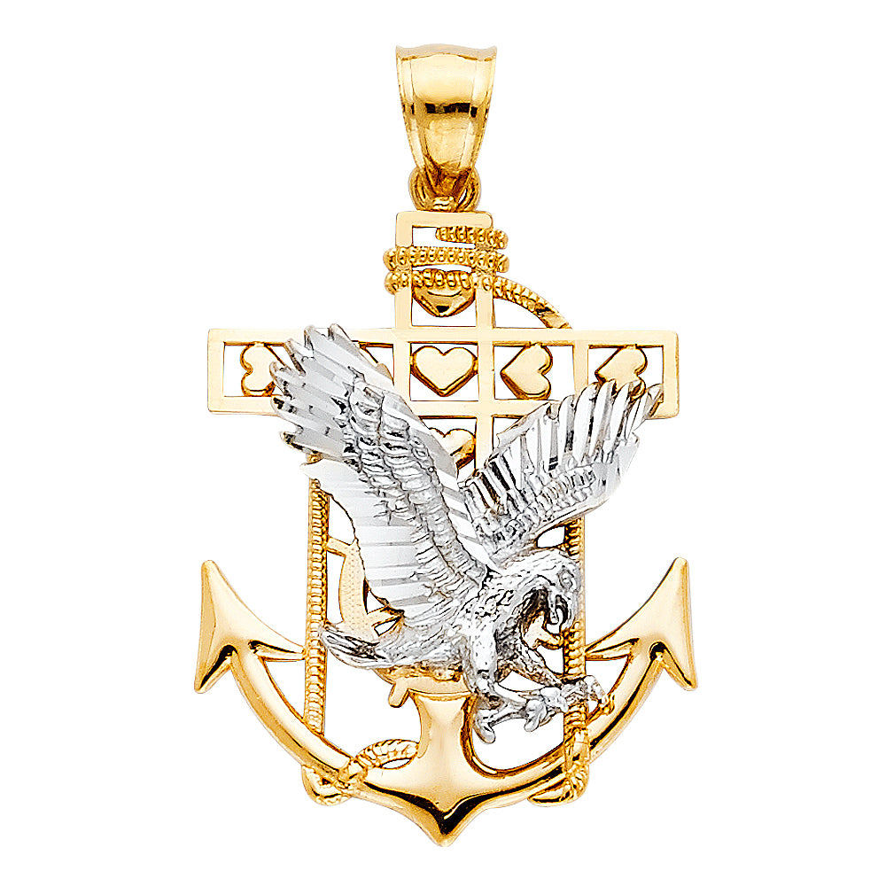 14K Two Tone Gold Mariner Eagle Pendant
