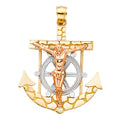 14K Yellow White Rose Gold Mariner Crucifix Pendant