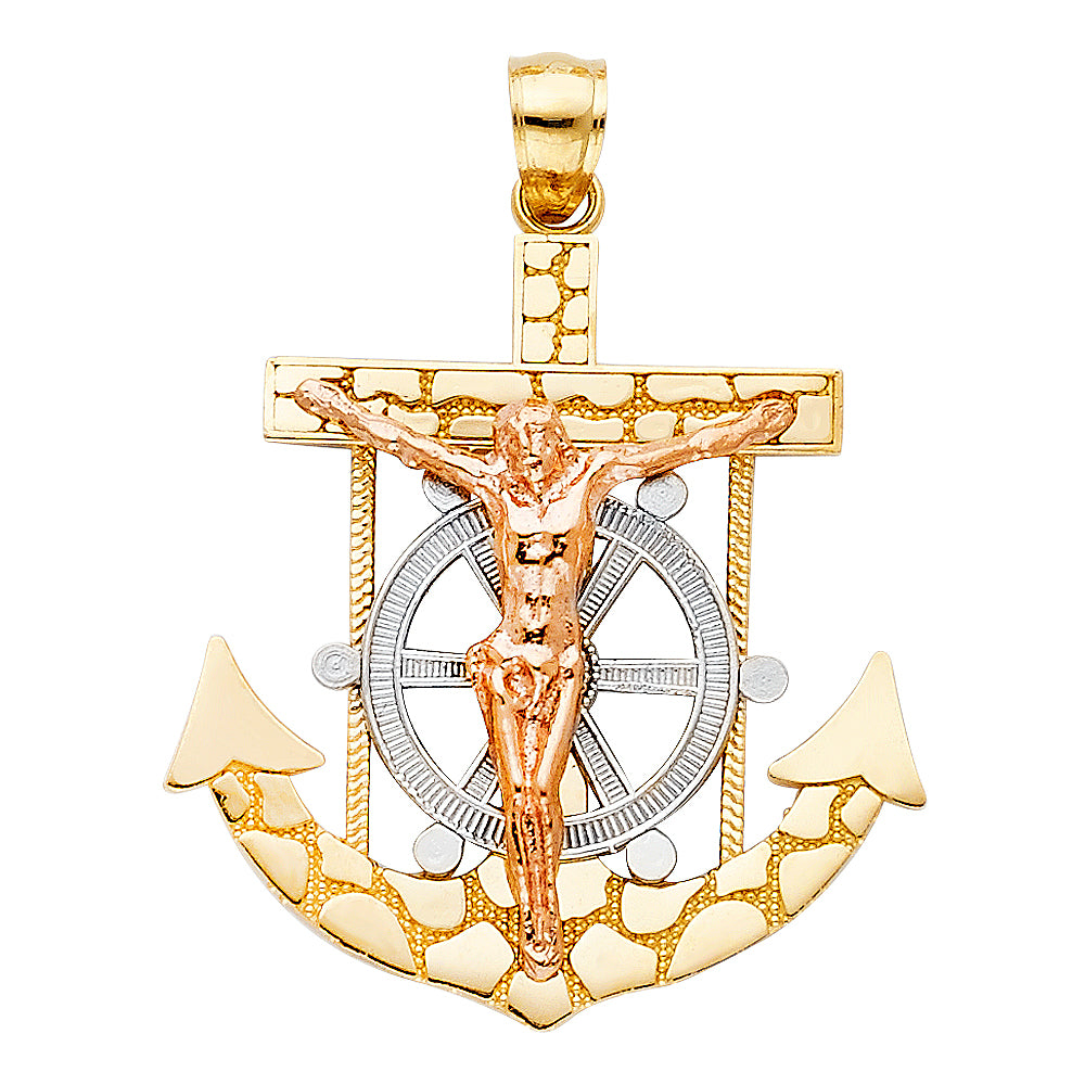 14K Yellow White Rose Gold Mariner Crucifix Pendant