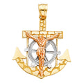 14K Yellow White Rose Gold Mariner Crucifix Pendant