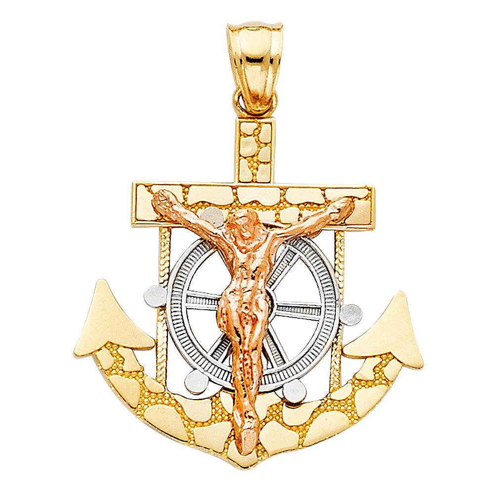 14K Yellow White Rose Gold Mariner Crucifix Pendant