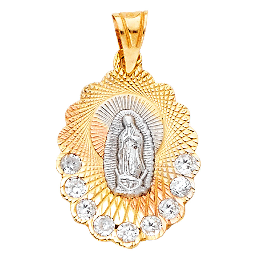 14K Yellow White Rose Gold Guadalupe CZ Pendant