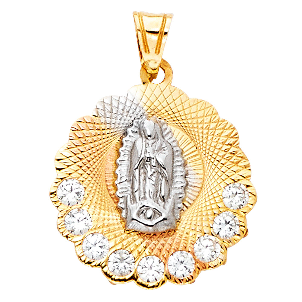 14K Yellow White Rose Gold Guadalupe CZ Pendant
