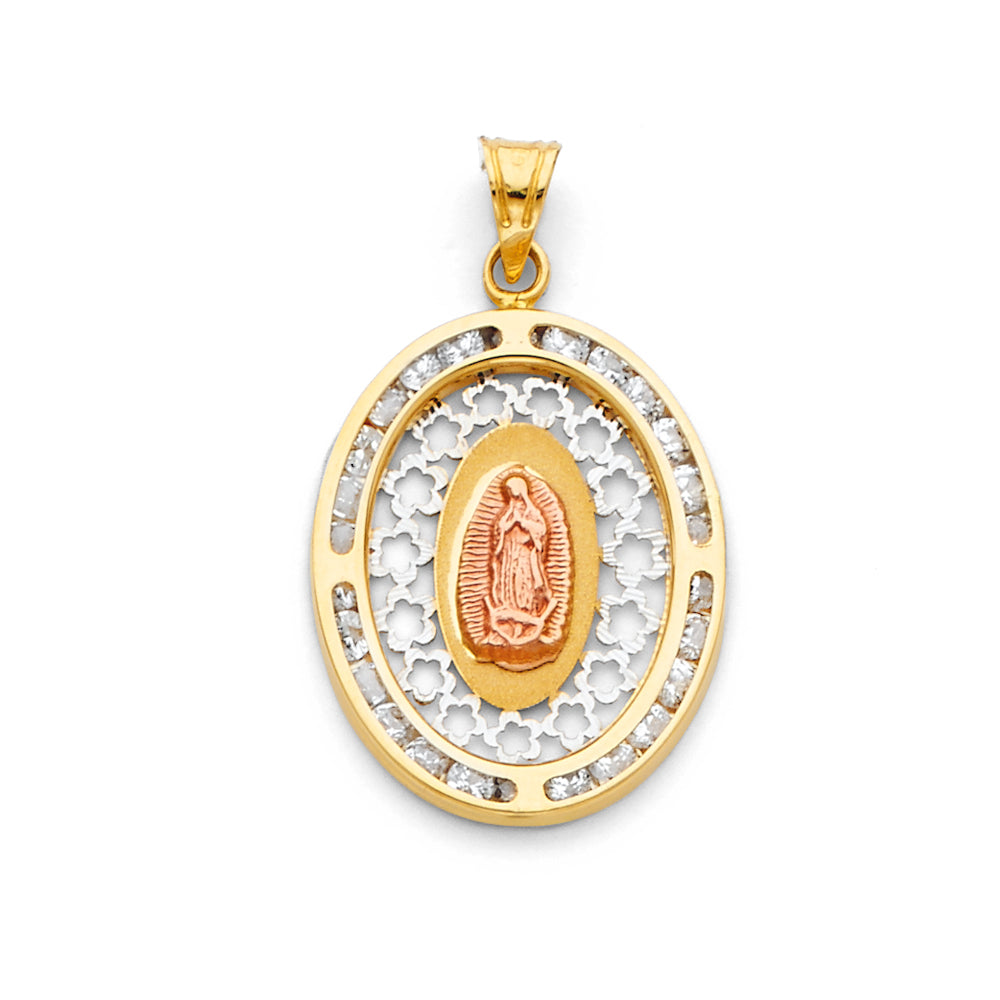 14K Yellow White Rose Gold Guadalupe CZ Pendant