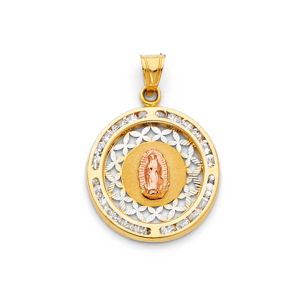 14K Yellow White Rose Gold Guadalupe CZ Pendant