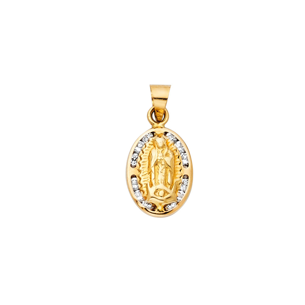 14K Yellow Gold CZ Our Lady Of Guadalupe Pendant