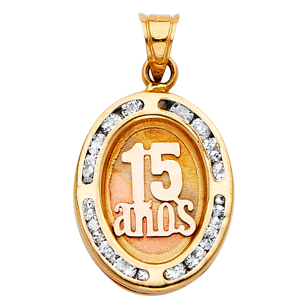 14K Yellow White Rose Gold CZ 15 Years Pendant