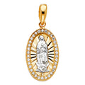 14K Two Tone Gold CZ Our Lady Of Guadalupe Pendant