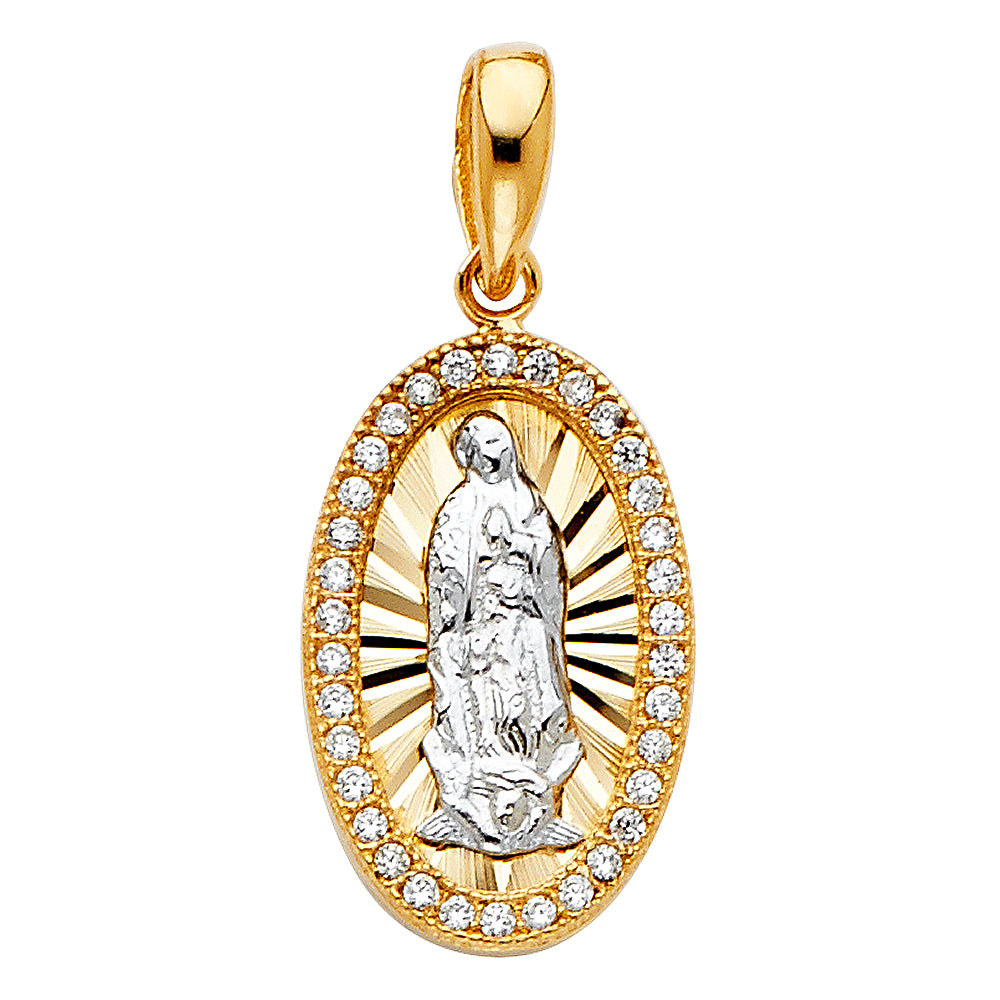 14K Two Tone Gold CZ Our Lady Of Guadalupe Pendant
