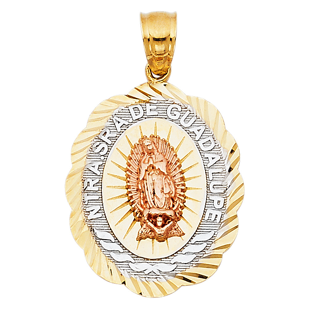 14K Yellow White Rose Gold Our Lady Of Guadalupe Pendant