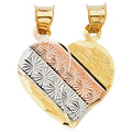 14K Yellow White Rose Gold Heart 2 Piece Pendant Set