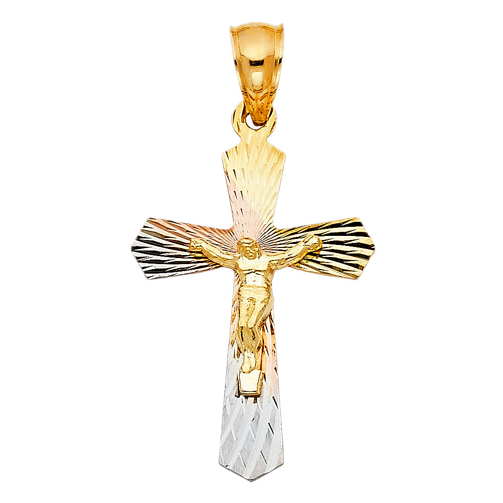 14K Yellow White Rose Gold Crucifix Stamp Pendant