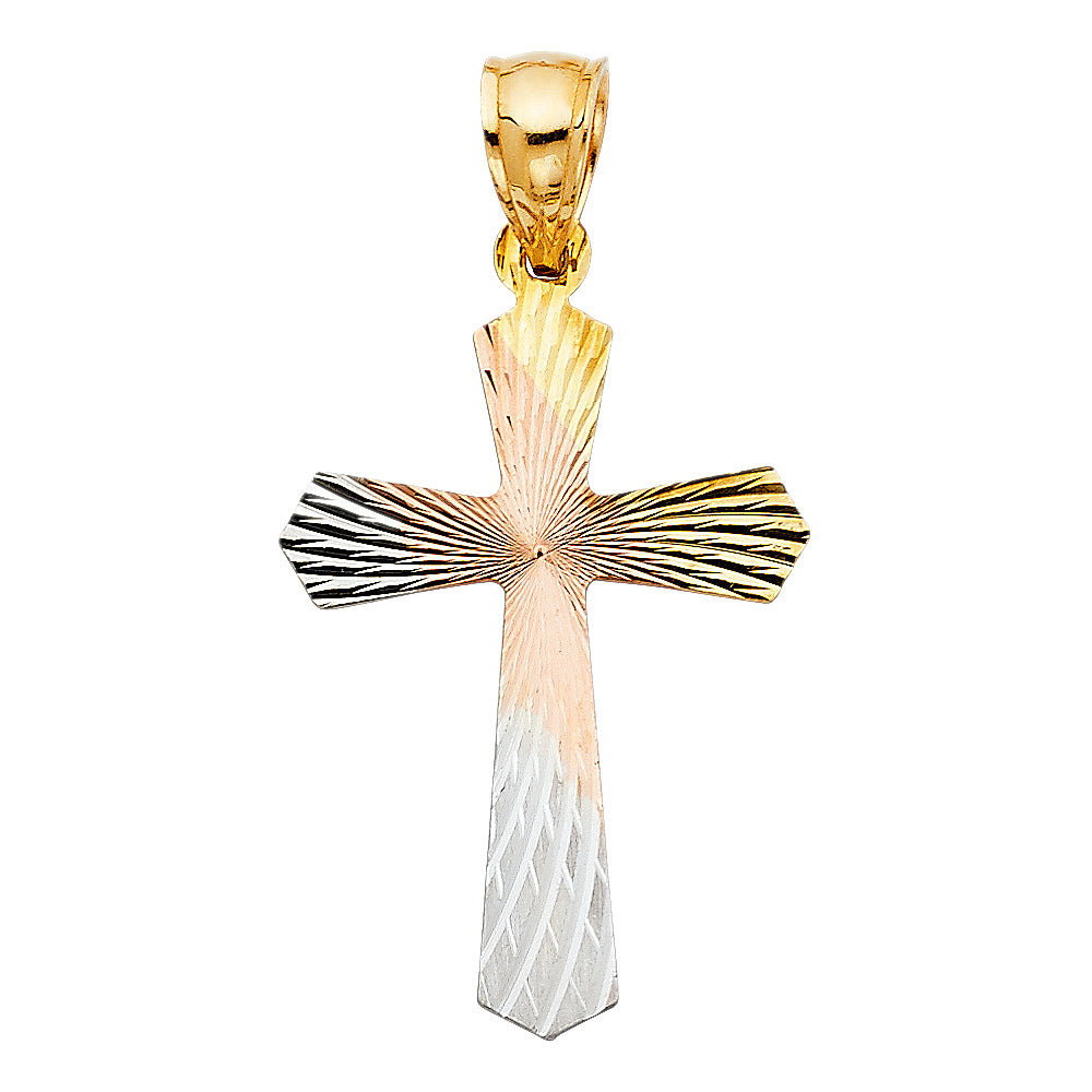 14K Yellow White Rose Gold Cross Stamp Pendant
