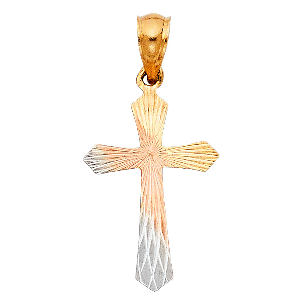 14K Yellow White Rose Gold Cross Stamp Pendant