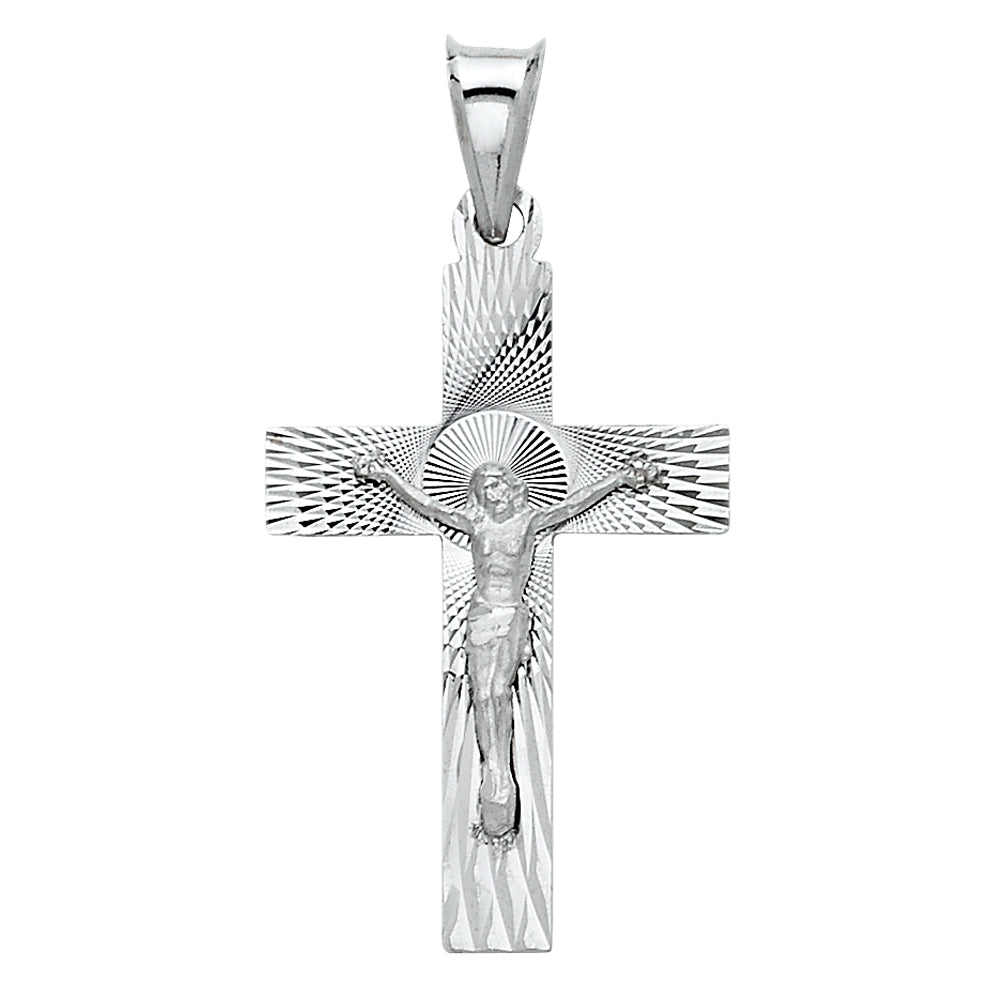 14K White Gold Crucifix Stamp Pendant