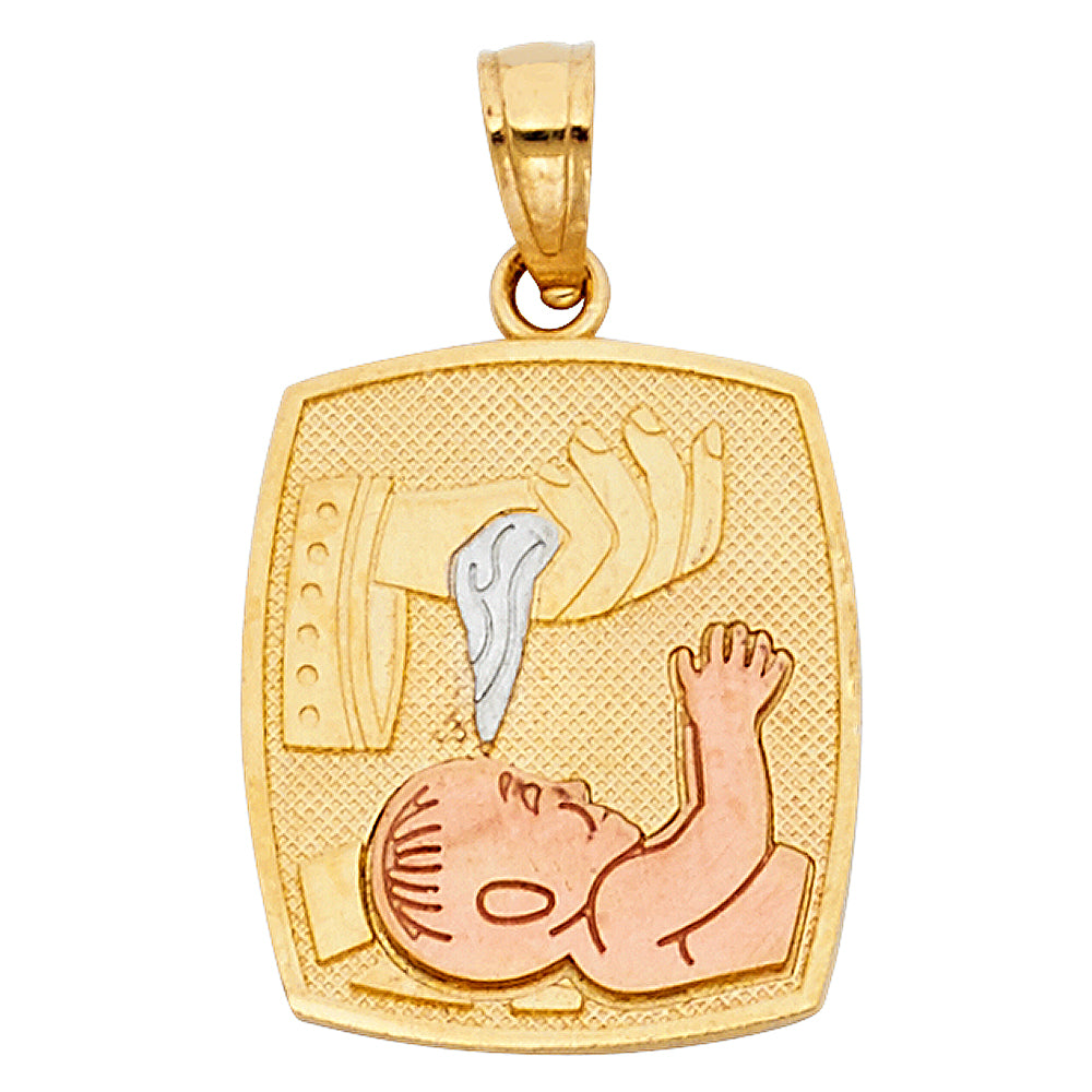 14K Yellow White Rose Gold Baptism Pendant