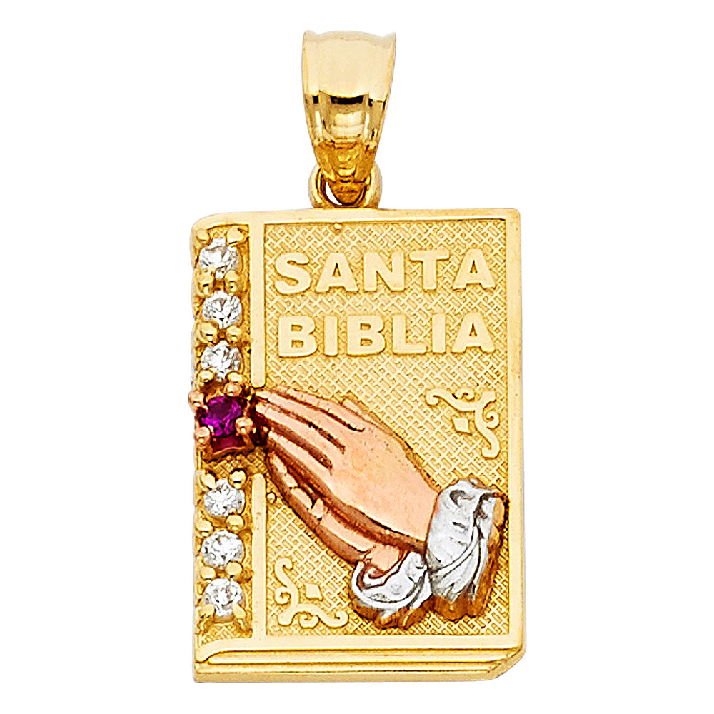 14K Yellow White Rose Gold CZ Praying Hands Pendant