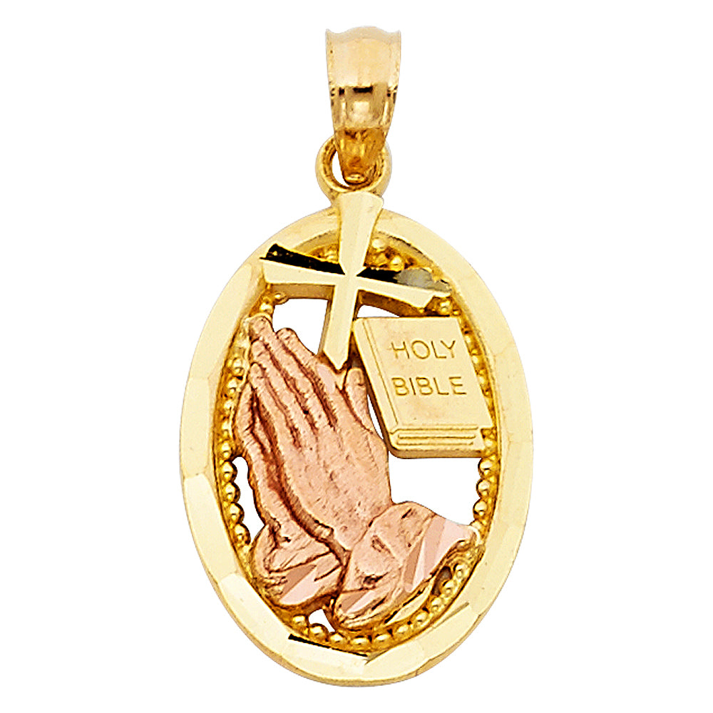14K Two Tone Gold Praying Hands Pendant