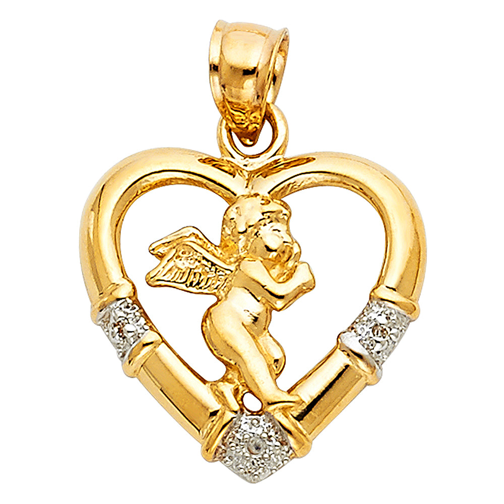 14K Two Tone Gold CZ Angel Pendant