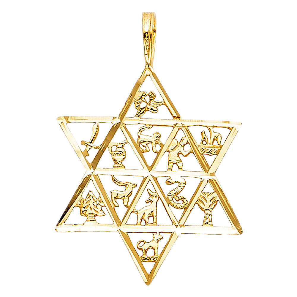 14K Yellow Gold 12 Animal Star Pendant