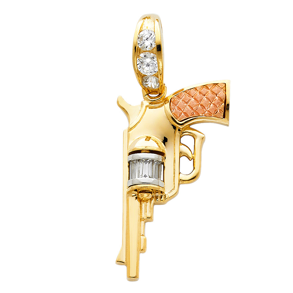14K Yellow White Rose Gold Pistol Gun Pendant