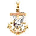 14K Yellow White Rose Gold Eagle Anchor Pendant