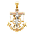 14K Yellow White Rose Gold Crucifix Anchor Pendant