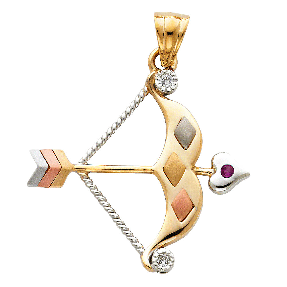 14K Yellow White Rose Gold CZ Bow & Arow Pendant
