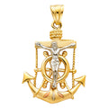 14K Yellow White Rose Gold Crucifix Anchor Pendant