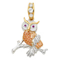 14K Yellow White Rose Gold CZ Owl Pendant