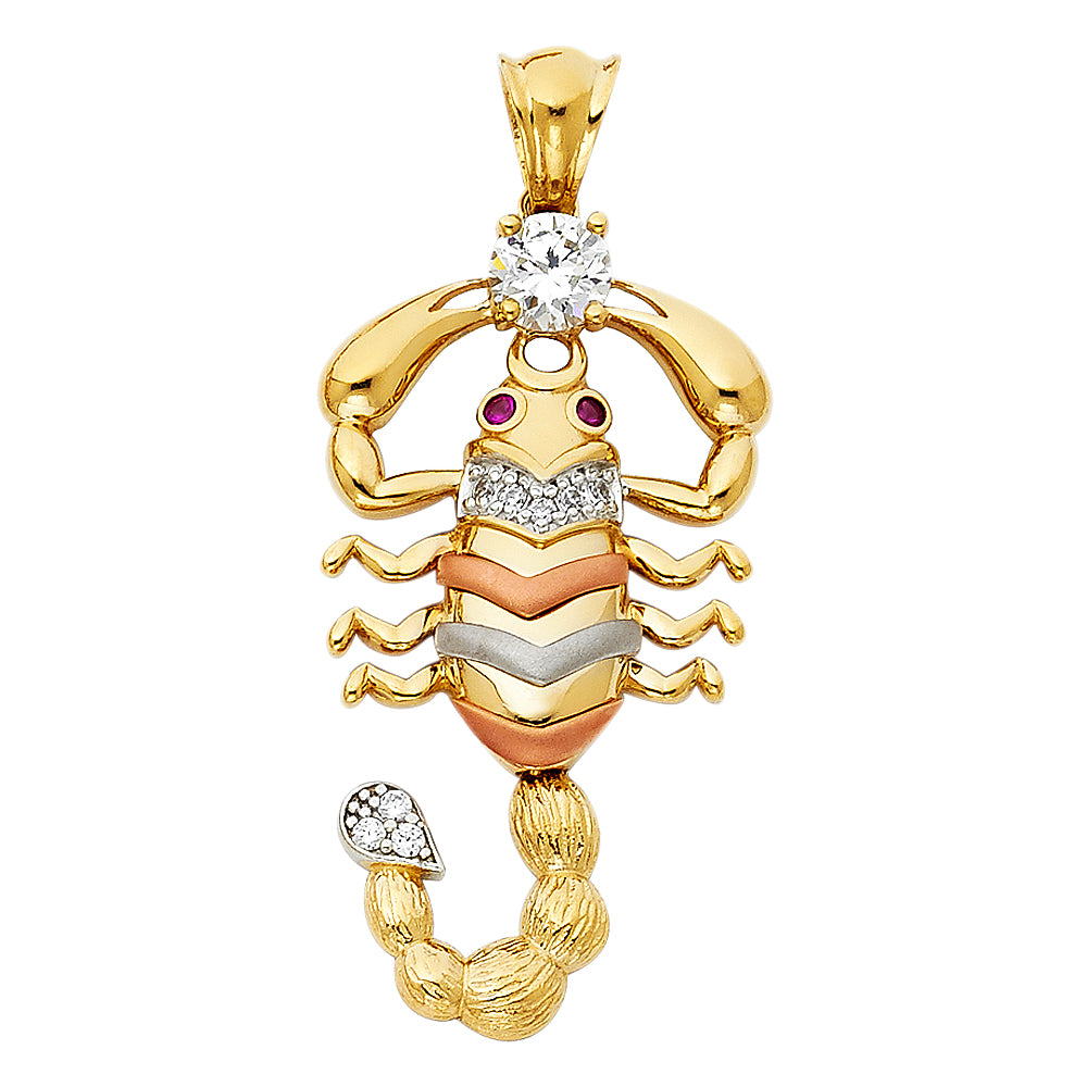 14K Yellow White Rose Gold CZ Scorpion Pendant